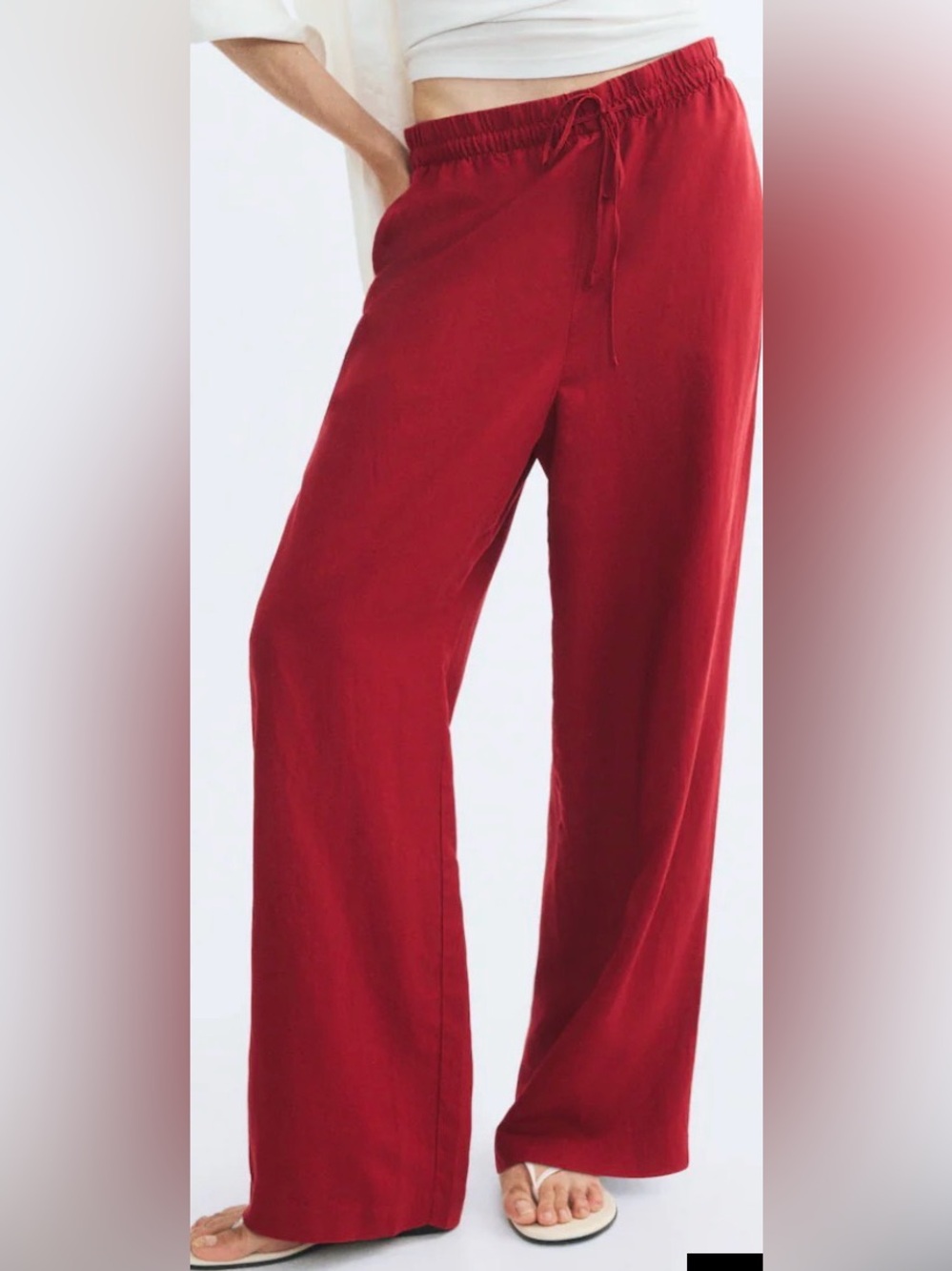 H&M Wide-Leg Linen Blend Pants in Deep Red